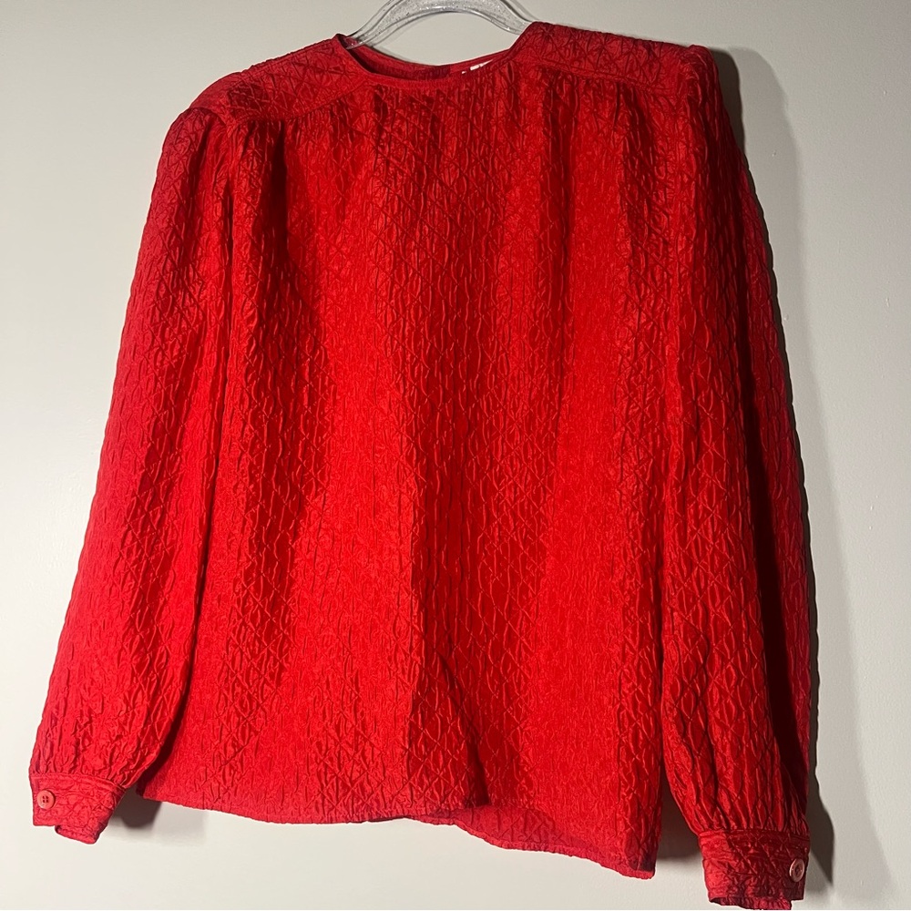 Valentino Miss V Red Square Patterned Vintage Silk Blouse Size 42 - 8